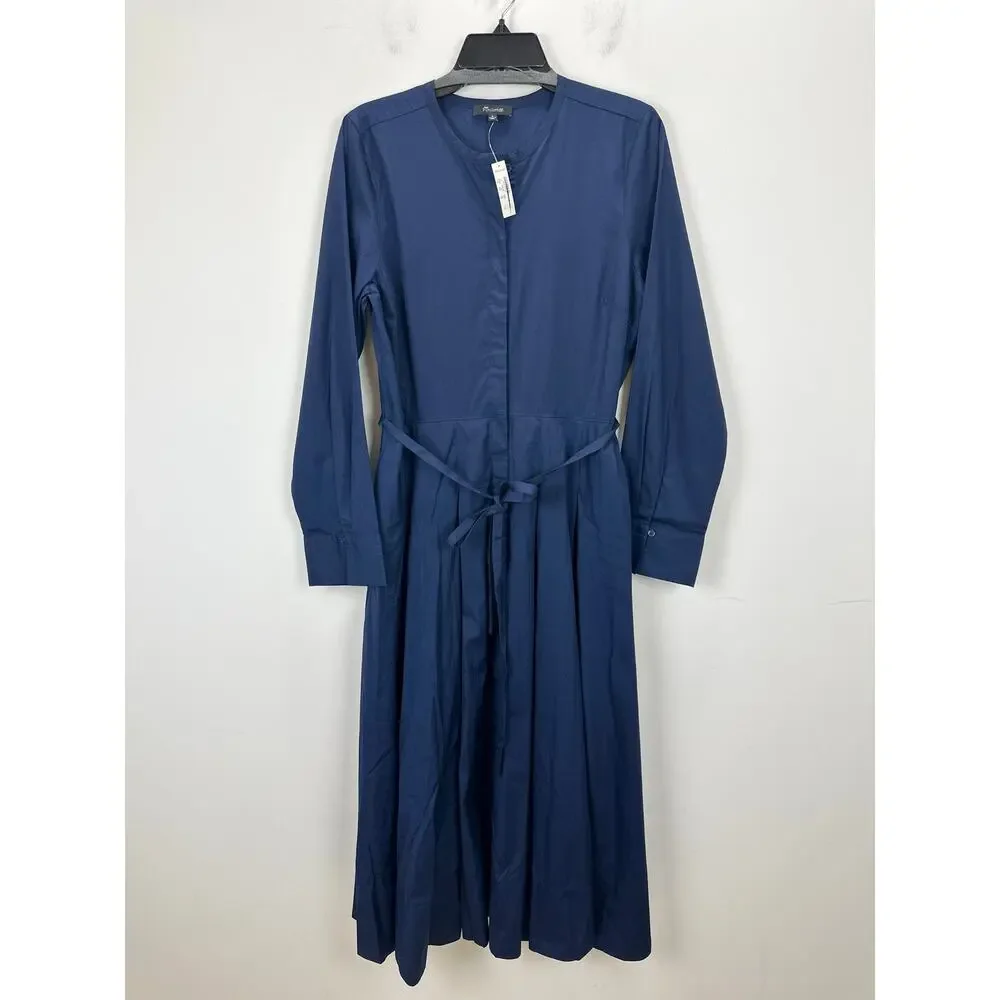 Madewell Tie Waist Midi Shirtdress Classic Minimalist Midnight Navy US 8 NWT